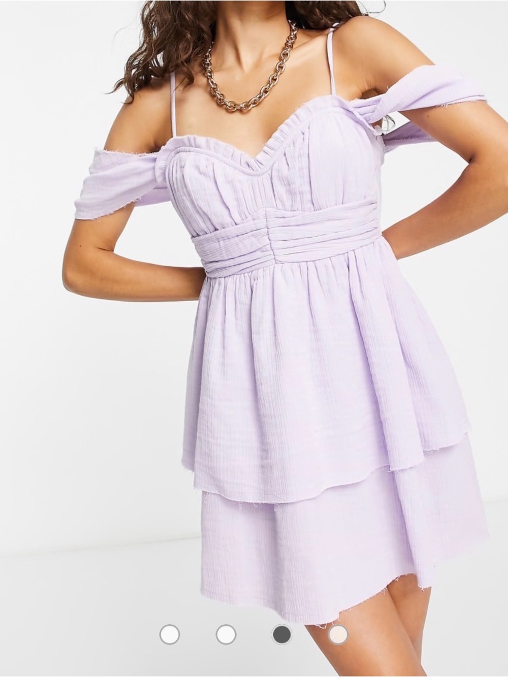 ASOS Lilac Off-Shoulder Tiered Mini Dress